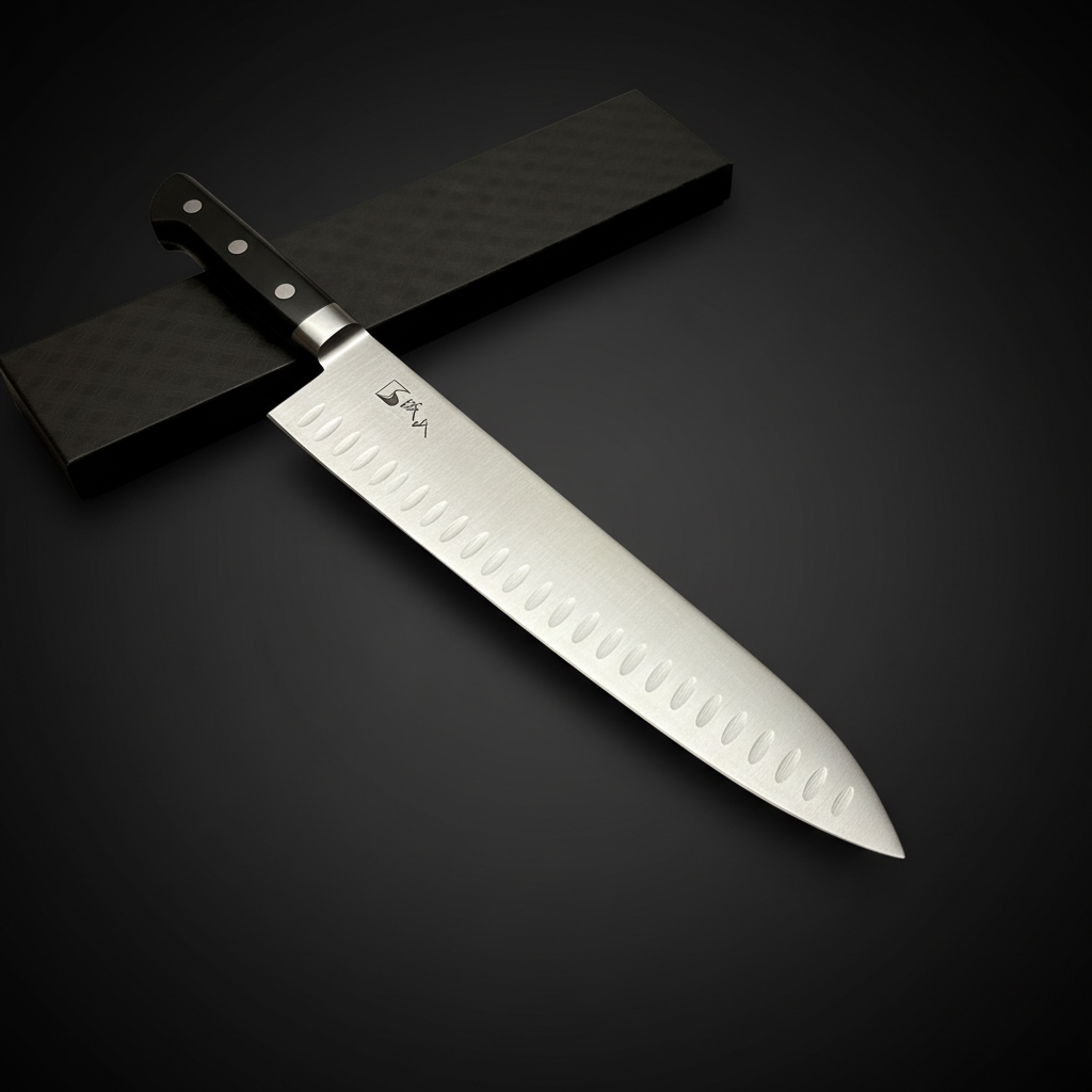 Dimpled Gyuto knife 270mm with non-stick blade design and A10 molybdenum steel from Sakai Japan